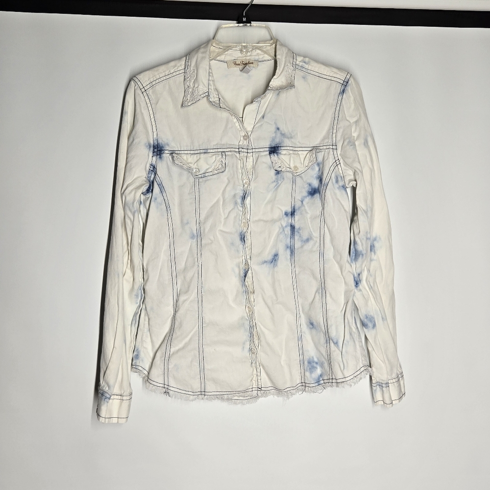 True Freedom White and Blue Tie-Dye Button Down Shirt
